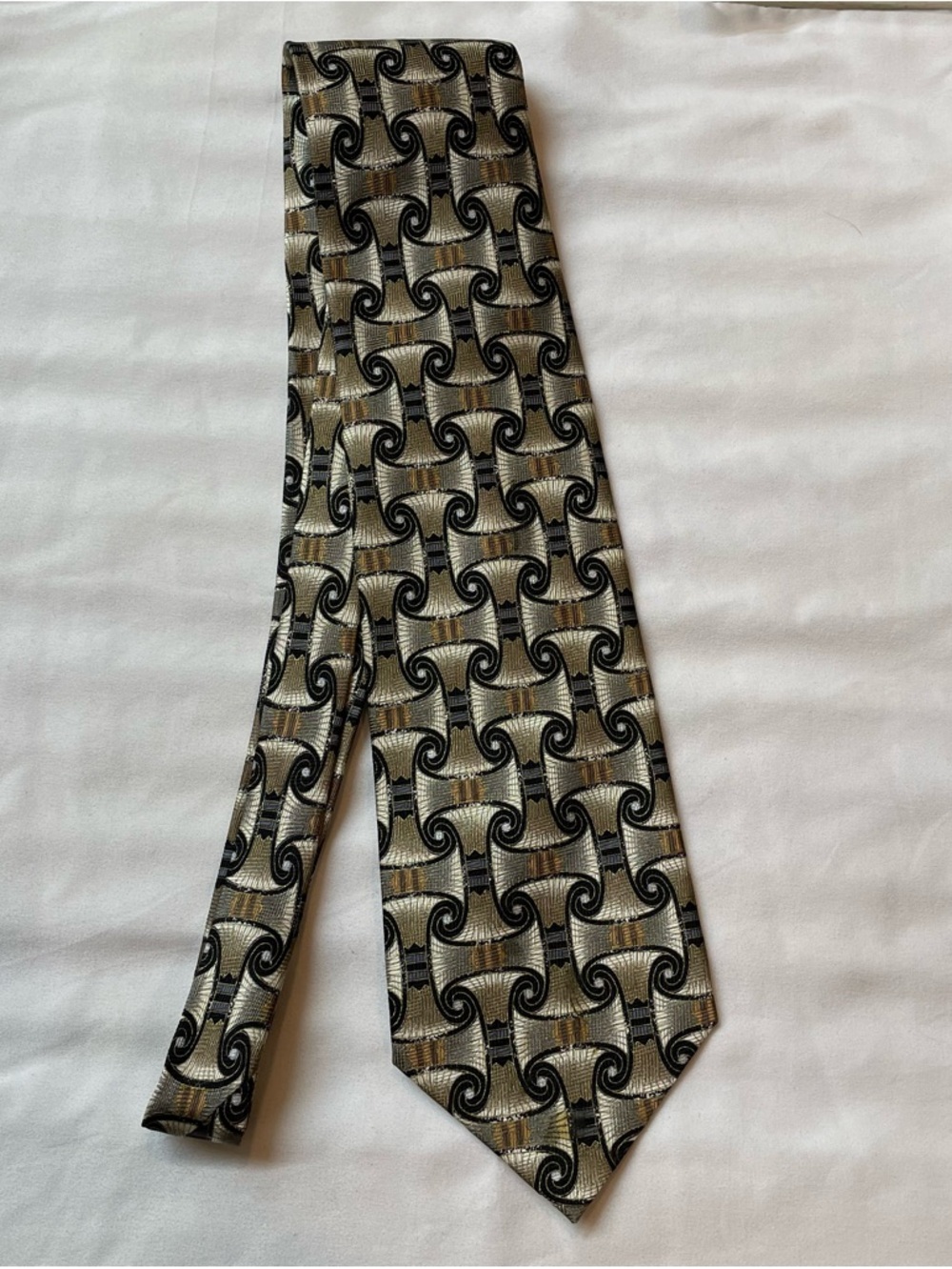 Albi Nonni Silk Necktie Mens OS Gold Silver Black Excellent Art Deco Italy‎ Tie